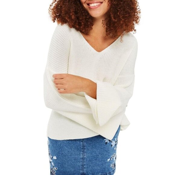 Topshop Womens Sz 4 Cross Back Lace Up Back Sweater Bell Sleeve Boho Ivory s - Picture 12 of 12